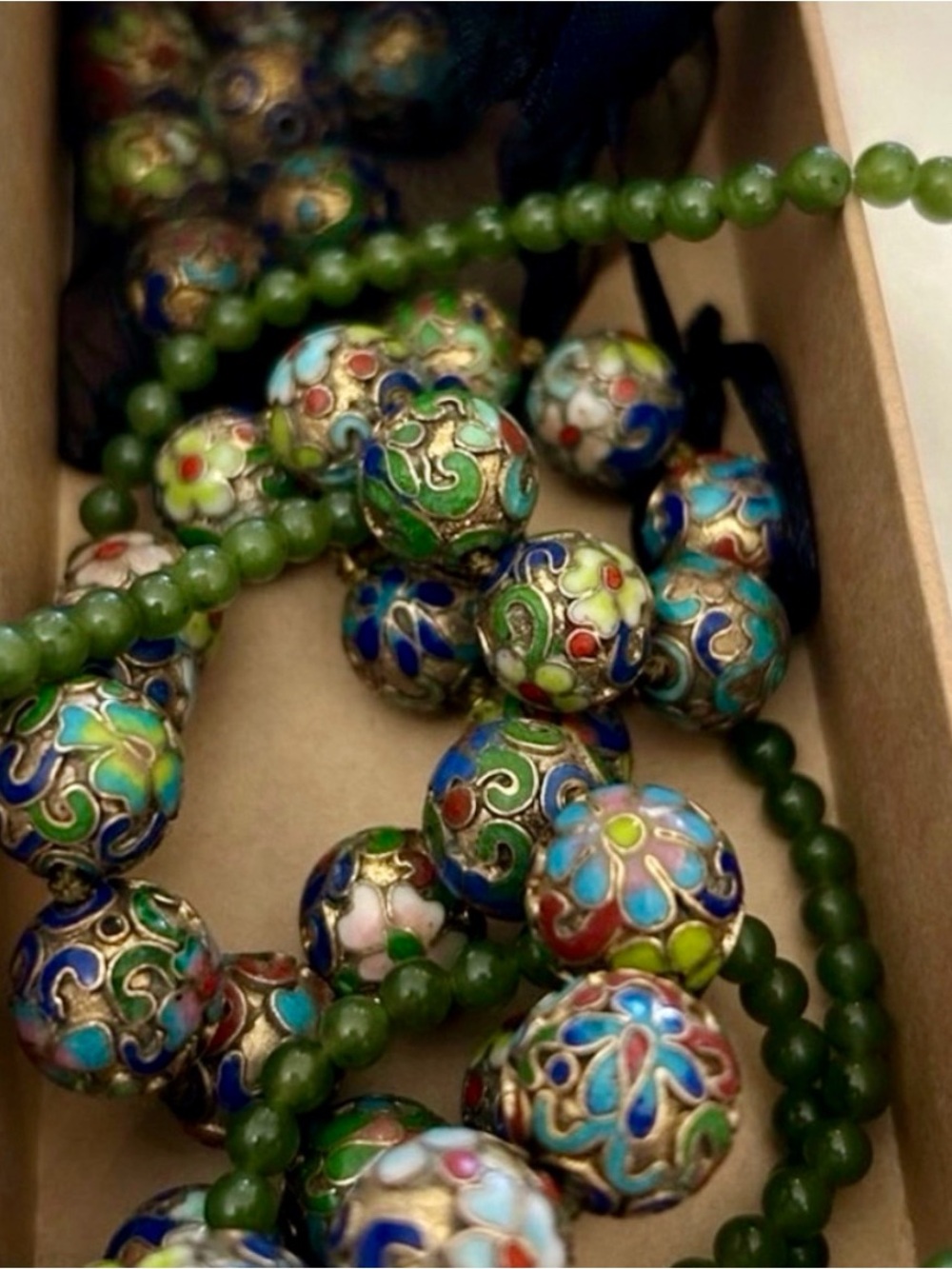 Antique Cloisonné and Jade Necklaces